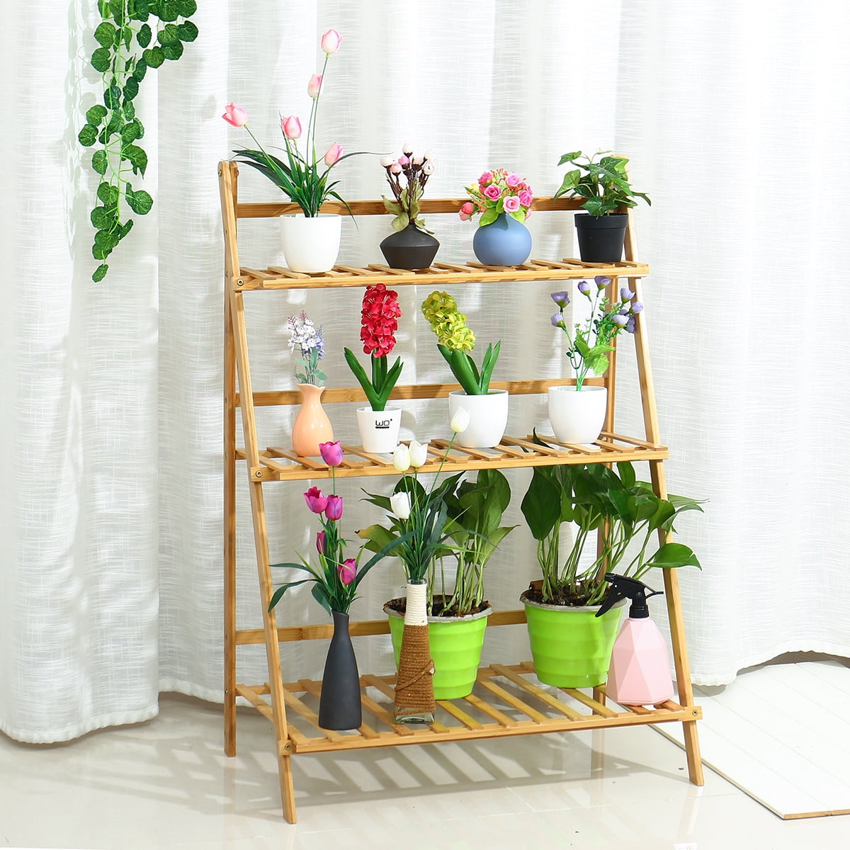 3 Tier Wood Hanging Folding Plant Shelf Stand,Folding