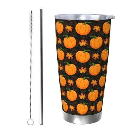 

Qekee Orange Pumpkin And Autumn Maple Print 20OZ Car Cup Stainless Steel Vacuum Insulated Tumbler Tumbler Cup With Lid And Straw Travel Coffee Mug-Straw Two-piece Set