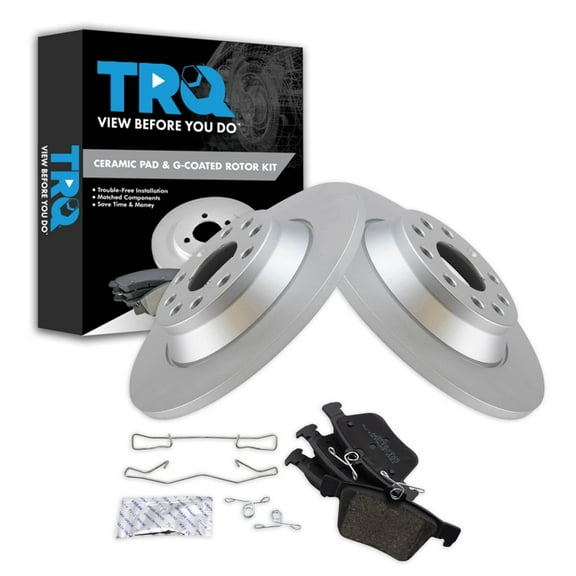 TRQ Rear Brake Pad & Rotor Kit Brake Pads Brake Rotor Ceramic Premium G-Coated Fits Select 2016-2021 Audi TT Quattro 2019-2021 Volkswagen Jetta 2018-2021 Tiguan