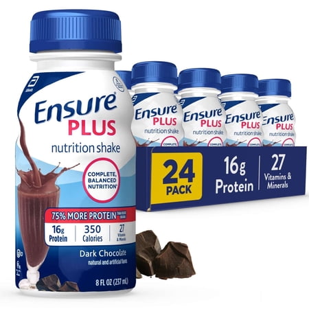 Ensure Plus Meal Replacement Nutrition Shake, Dark Chocolate, 16g Protein, 8 fl oz - 24 Pack