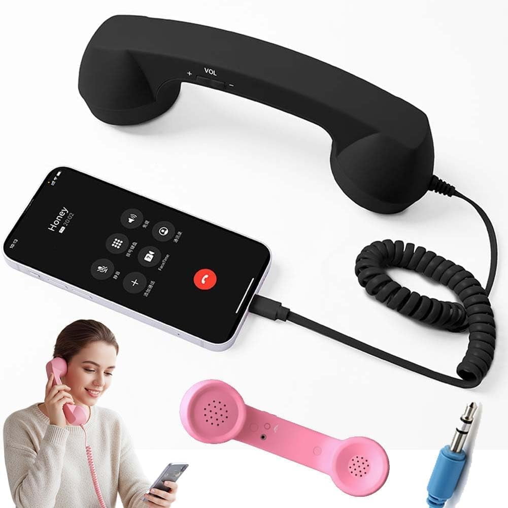 Pekkaxy Retro Phone Handset, 2026 New Retro Phone Handset for Phone, Type-C Retro Telephone Wired Handsets Style Landline Handle Receiver for Cell Mobile Video Conferences, Calls, Meetings