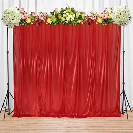 Image of Trimming Shop Backdrop Curtain 3x6m Photography Curtains Detachable Smooth Ice Silk Pleated Backdrop Curtains for Stage Christmas Decor Party Backdrop Wedding Birthday Bridal Shower Red