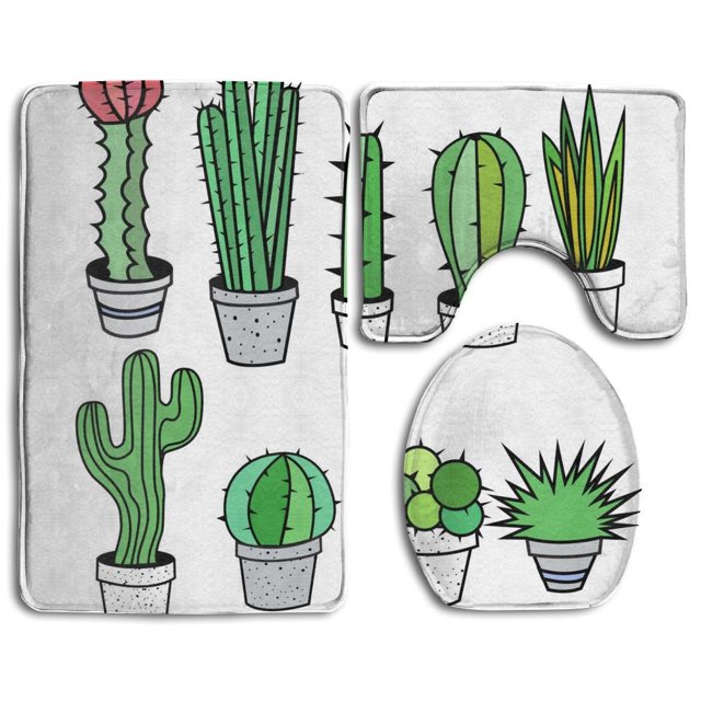 ABPHQTO Jardín de cactus Juego de alfombras de baño de 3 piezas Alfombra de baño Alfombra de contorno y tapa de inodoro