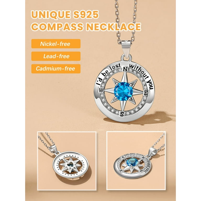 Sterling Silver Blue Topaz Compass Necklace Sterling Silver Blue Topaz Compass Necklace