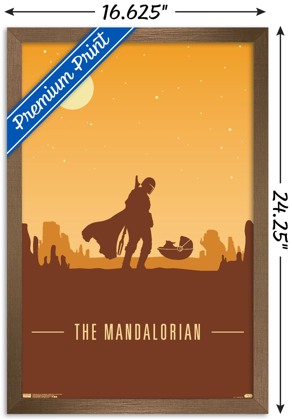 Star Wars: The Mandalorian - Mando and The Child At Dusk Wall Poster, 14.725" x 22.375", Framed