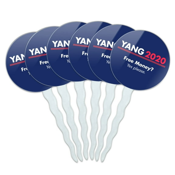 Yang 2020 Free Money Universal Basic Income Cupcake Picks Toppers Decoration Set of 6