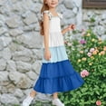 thumbnail image 5 of snilers Girls Dresses Kids Summer Double Layer Ruffle Sleeve Dress Square Neck Tiered Swing Sundress Beach Summer Midi Dress Vacation Clothes Size 3-13 Years, 5 of 6