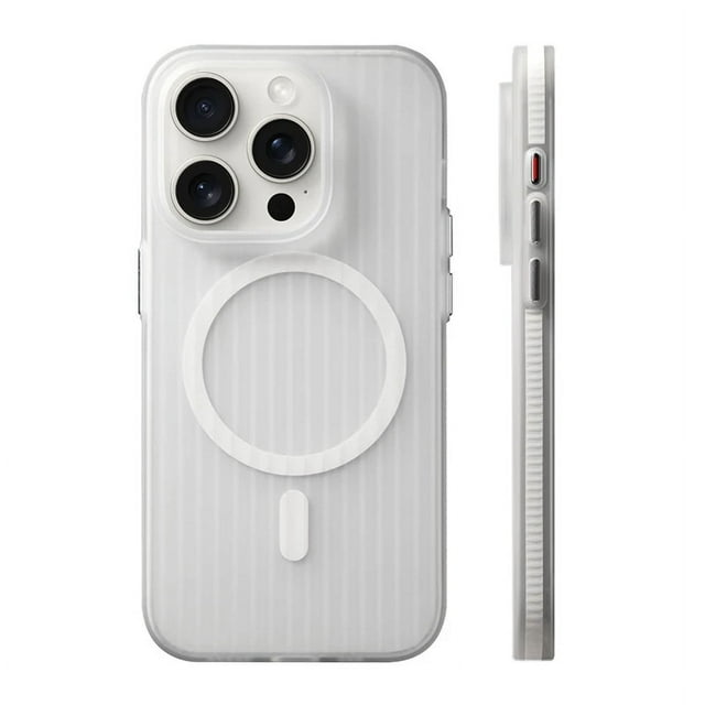 Geometric 3D Stripes Wireless Charging MagSafe Phone Case For iPhone 14 15Pro Max 15 13 Pro 16 Anti-fall Bumper Frosted Cover white For iPhone 16 Plus