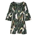 thumbnail image 5 of Fesfesfes Women Casual Dress Dress Sweet And Cute V-Neck Printed Bell Sleeve Shift Dress Mini Dress, 5 of 8