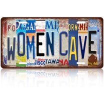 Vintage Women Cave Metal Tin Sign License Plate Wall Decor 12 x 6 Inches