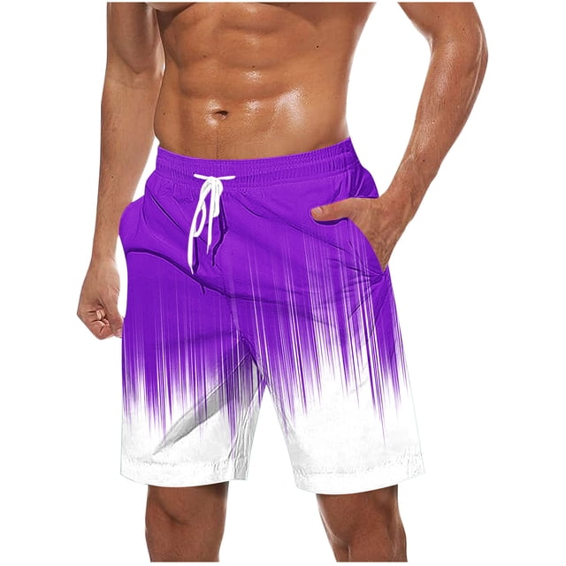 Plebaso Mens Gradient Beach Shorts Big and Tall Drawstring Elastic Waist Casual Shorts Lightweight for Men