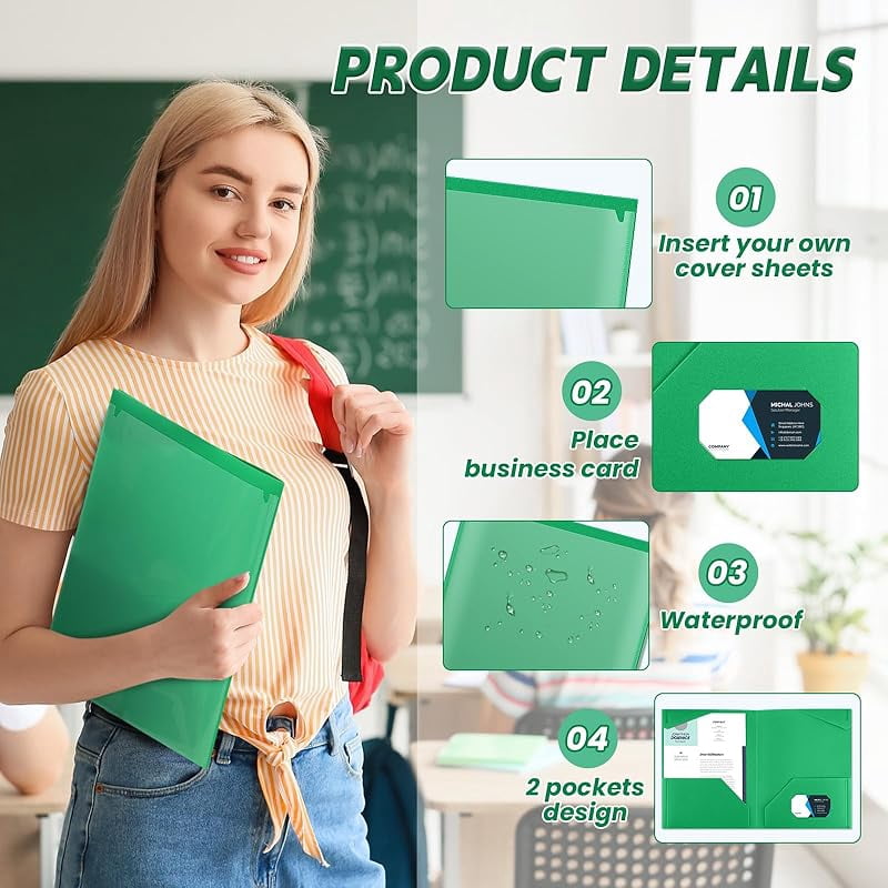 14 Pcs Plastic Folders with Clear Front Pockets Heavy Duty File Folders with 2 Pockets and Card Slot for Student Communication School Office Presentation Report