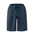 thumbnail image 5 of Domuza Men's Linen-Cotton Casual Shorts – Classic Fit Summer Beach Shorts with Pockets Navy L, 5 of 6