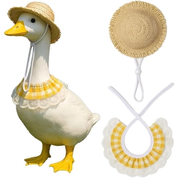 Goose Outfit for 23" 17" Lawn Porch Goose Statue Costume Cute Lace Bandana and Hat for Garden Patio Statue Art Decor