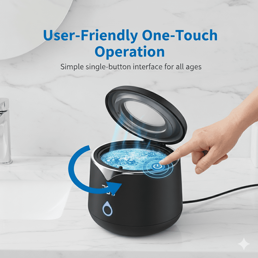 Professional 45kHz Ultrasonic Retainer Cleaner with UV Sanitizer - Portable Cleaning Machine for Aligners, Dentures, Mouth Guards, and Jewelry - 200ml, Dual Cleaning Modes, Black