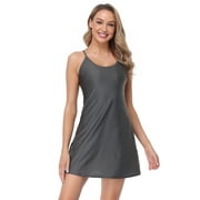 HDE Women Workout Dress Built in Shorts Sleeveless Athletic Sport Dress Charcoal Gray XS