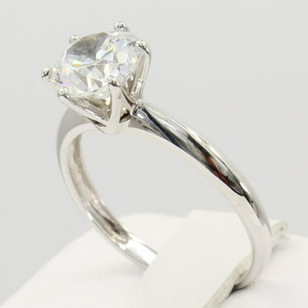 - 1.50 Ct 14K Real White Gold Round Cut 6 Prong Cathedral Setting Classic Solitaire Engagement Wedding Bridal Propose Promise Ring