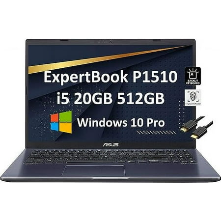 ASUS ExpertBook P1 P1510 15.6" FHD (Intel 4-Core i5-1035G1, 20GB RAM, 512GB PCIe SSD, Full HD IPS) Business Laptop, Backlit Keyboard, Fingerprint Reader, Type-C, Win 10 Pro/Win 11 Pro, Aluminum Blue