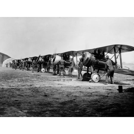 Wwi Sopwith Camel (1918 Flight Line Of American Expeditionary Force Pilots And Sopwith Camel Wwi Biplanes Rolled Canvas Art - Vintage Images)