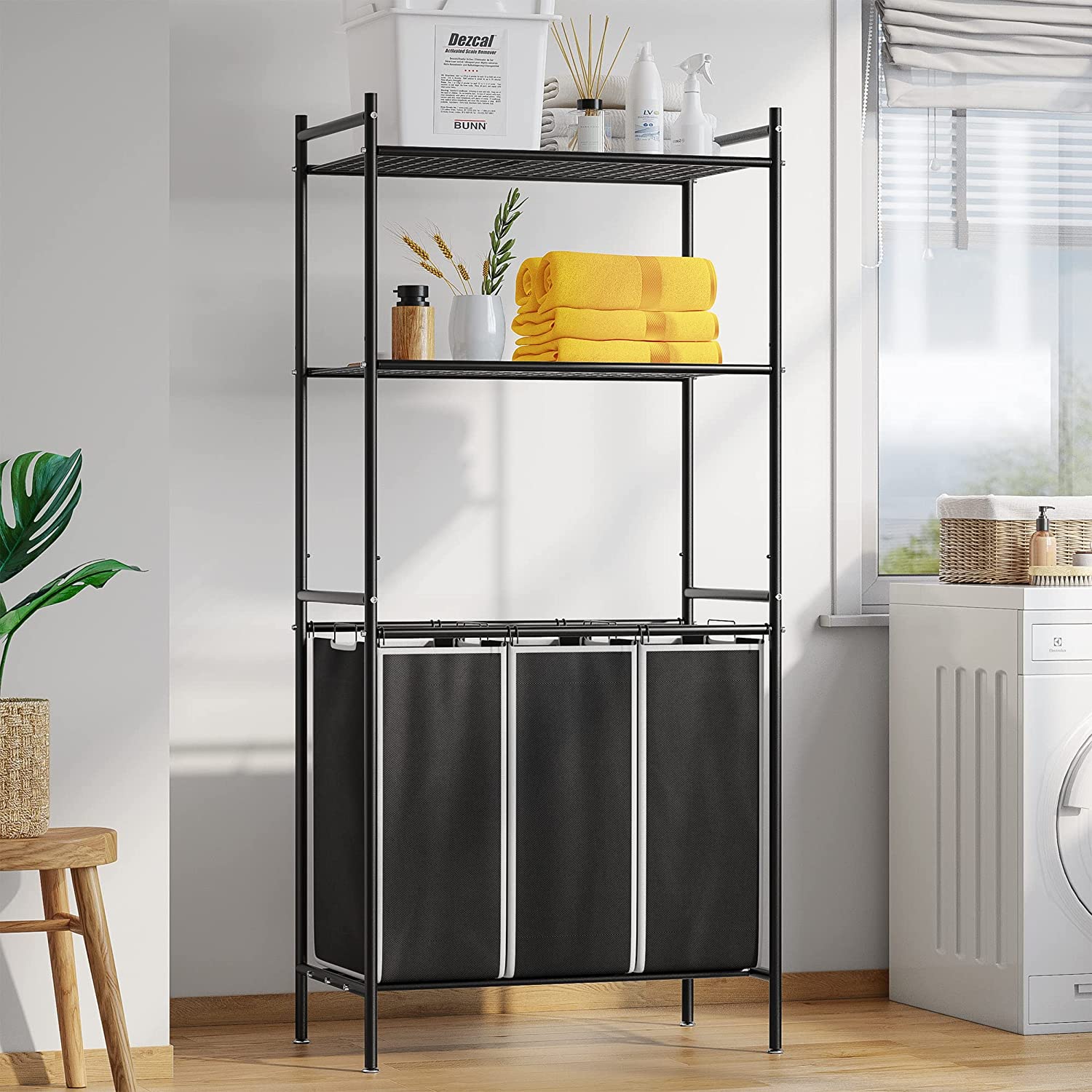 Laundry Sorter Baskets with Adjustable Storage Shelves, 3 Compartments