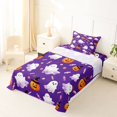 thumbnail image 3 of Manfei Watercolor Ghost Print Twin Sheets for Kids, Purple Pumpkin Candy Bedding, 3pcs, 1 Flat Sheet, 1 Fitted Sheet and 1 Pillowcase, 3 of 6