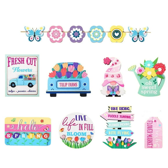 Home Decor Clearance Spring Tiered Tray Decor Set Wooden Table Signs Green Gnome Block Party Wood Table Centerpieces With Holder For Set Of Spring Tiered Tray Decor Home Holiday Decor, Hot Pink