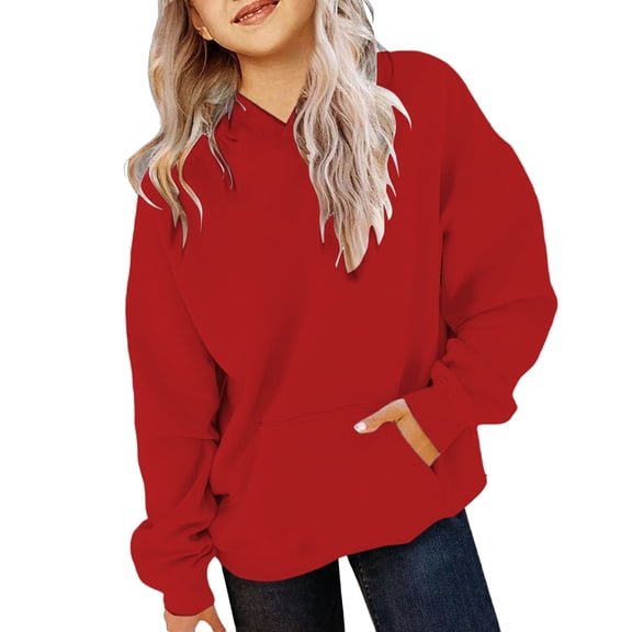 KAUOD Teen Girls Oversized Hoodies Cotton Trendy Pullover Sweatshirts Tops with Pockets Kids Plain Cute Hoodie Clothes