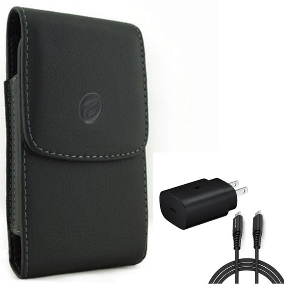 Case Belt Clip & 25W Fast Home Charger for Samsung Galaxy S24 Ultra - Leather Holster Cover Pouch, PD Type-C 6ft USB-C Cable Quick Power for Galaxy S24 Ultra