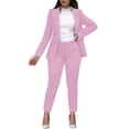 thumbnail image 2 of Riforla Women Solid Long Sleeved Suit Pockets Trousers Pants Suit Elegant Suit Trousers Sets Pink XL, 2 of 7