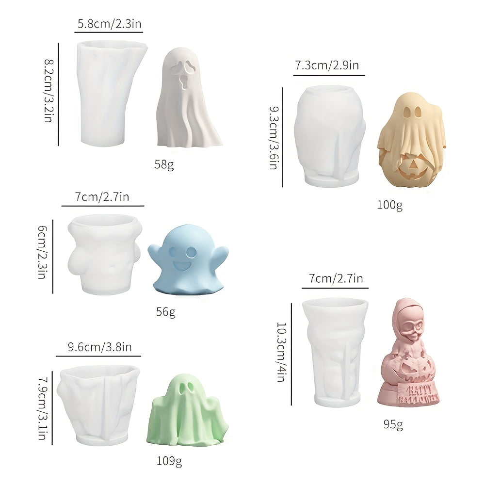 5-Piece Spooky Ghost Candle Mold Set DIY Pumpkin Zombie Plaster Epoxy Resin Silicone Molds Unique Artistic Handcrafted Resin Materials Halloween Party Decorations, Furniture Ornaments & Accessories