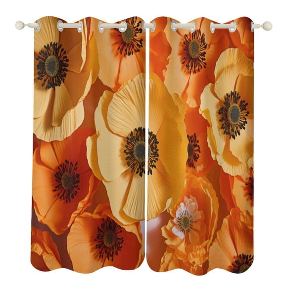 Poppy (10) Curtains Watercolor Theme Window Curtains Grommet Blackout Drapes for Living Room Bedroom