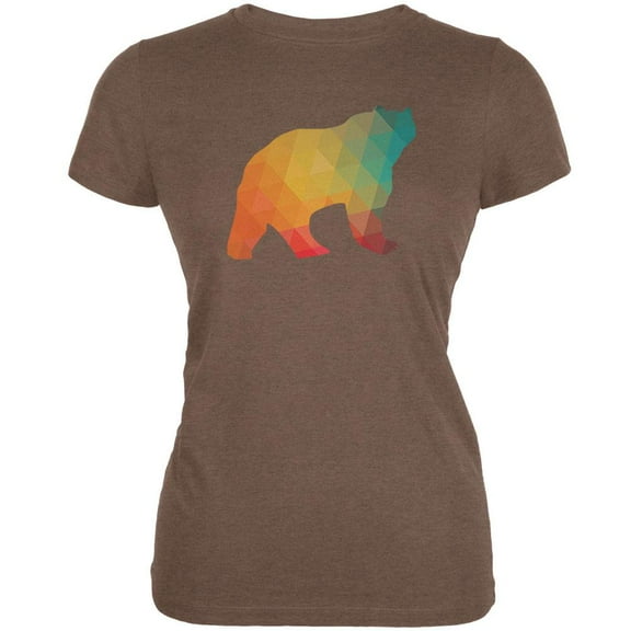Bear Geometric Heather Brown Juniors Soft T-Shirt - X-Large