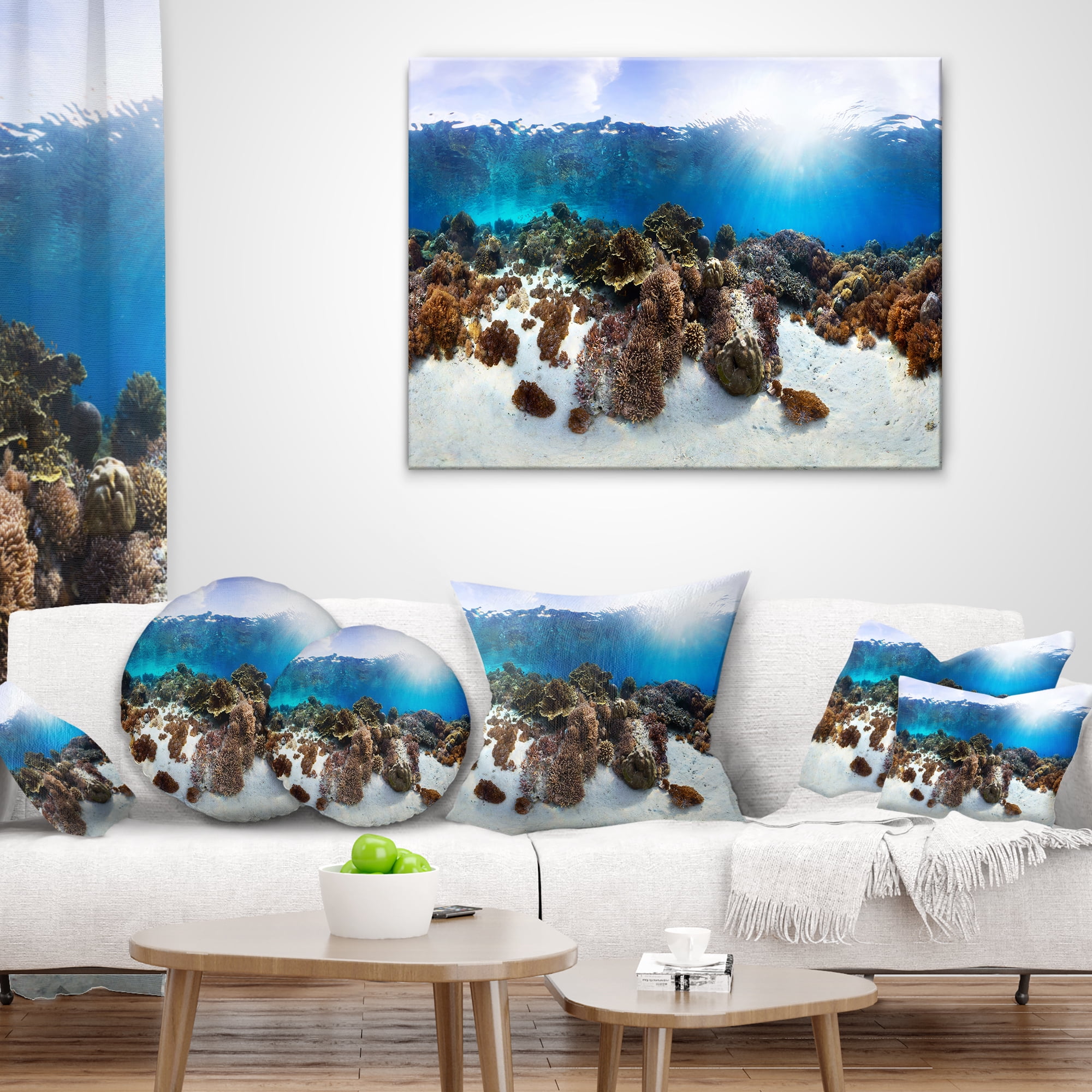 Designart Indonesia Underwater Panorama - Photography Throw Pillow - 18x18
