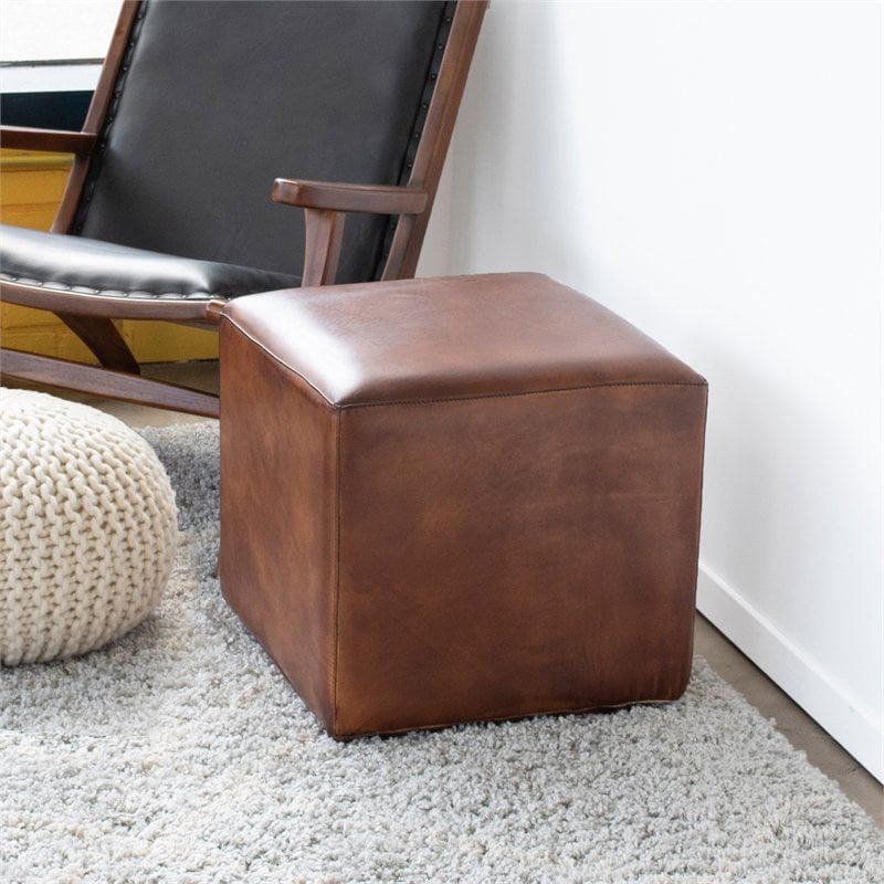 Square Genuine Leather Ottoman, Real Leather Ottoman