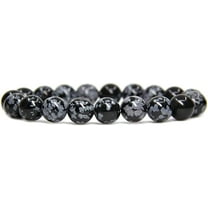 Angelstones Natural Snowflake Obsidian Genuine Semi-Precious Gemstones Healing 10mm Beaded Stretch Bracelet 7" Unisex