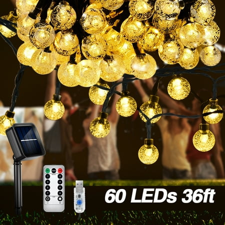 

36ft 60 Globe LED Solar String Ball Lights Outdoor Waterproof Crystal Globe Lights with 8 Lighting Modes Powered Patio Lights for Garden Yard Porch Wedding Party Decor (Warm White)