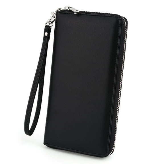 UTO Wallets for Women PU Leather Zip Around Clutch Purse Card Holder Large Capacity Ladies Phone Wristlet(Black)