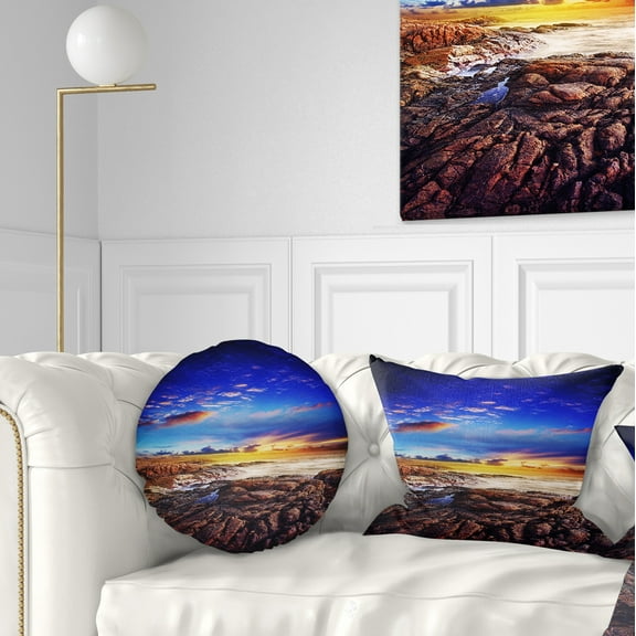 Designart Sunset Over the Ocean - Seascape Photography Throw Pillow - 12x20