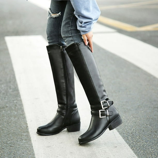 Low heel shop long boots