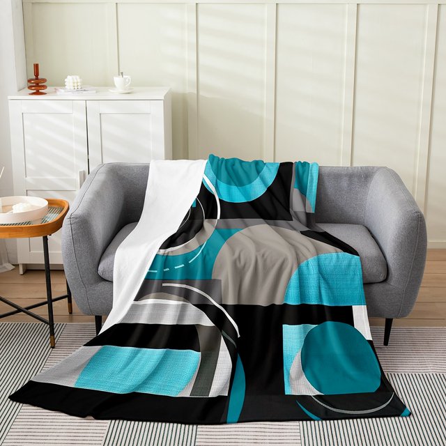 Erosebridal Chic Minimalism Sherpa Blanket, Abstract Fuzzy Blanket Throw, Circle Geometry Decor