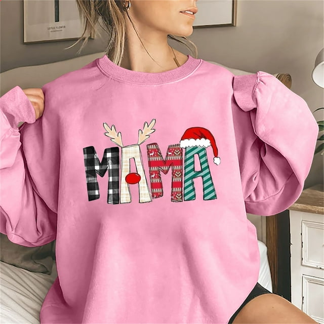 Chandail pour Femmes Jovatis Automne, Haut de Mode Coloré de Noël à Col Rond pour Femmes, Haut à Manches Longues Chandails