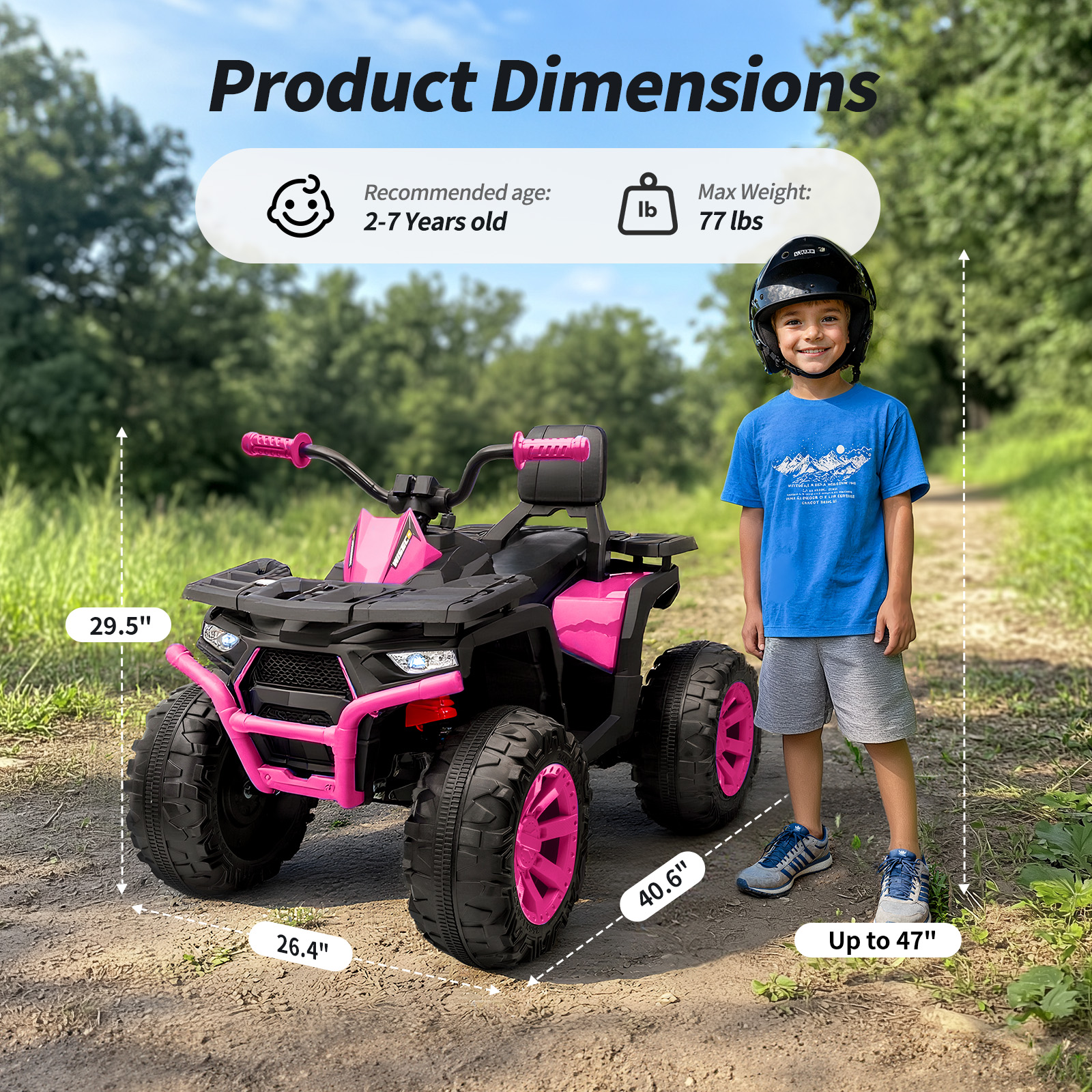 Hikiddo Kids ATV 4-Wheeler, 24 Volt 4WD Ride On Toys for Big Kids w/ 2 Seater, 4x200W Motor, 5.6Mph Max Speed - Rose Pink
