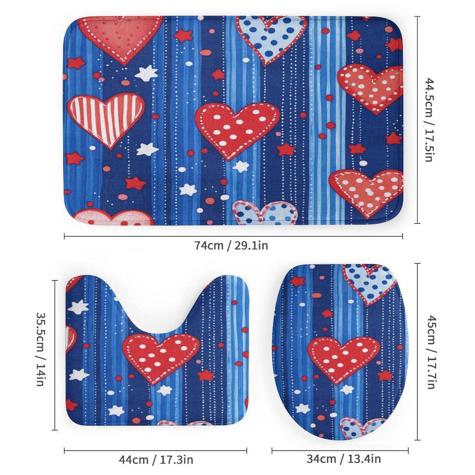 USA Hearts & Stars 4 Pcs Shower Curtain Set Shower Curtain And Rugs Shower Curtain Set Independence Labor Day Waterproof Fabric Bath Curtain for Bathroom Decor Set