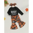 thumbnail image 4 of Newborn Baby Girl Halloween Clothes 3M 6M 12M 18M Long Sleeve Romper Tops Pumpkin Bell-Bottom Pants Headband Infant Fall Outfits, 4 of 10