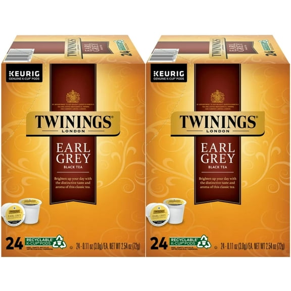 Twinings Earl Grey K-Cup RE32 Pods for Keurig, Caffeinated Black Tea Flavoured with Citrus and Bergamot, 24 Count (Pack of 2)