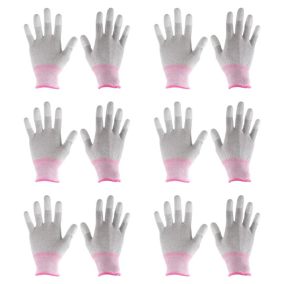 Uxcell 6Pairs ESD Anti Static Gloves 19cm Overlock Edge High Resistance Carbon Fiber Computer Gloves(Small), Pink