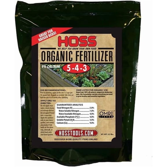 HOSS Complete Organic Fertilizer | 5-4 - 3 Plus 9% Calcium | Great for Vegetable Gardens | OMRI Certified for Organic Growing (1, 10 lbs)