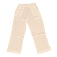 thumbnail image 3 of Aihuaihua Cotton Linen Floral Cropped Pants for Women Summer Elastic Waist Straight Wide Leg Boho Beach Trouser with Pockets Beige XL, 3 of 5