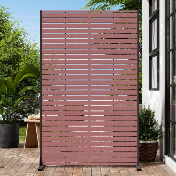 TopComfy Privacy Screen Outdoor 72" Hx47 W Freestanding Privacy Panel with Stand, HDPE Decorative Privacy Fence with Sandblasting Louver Pattern, Terracotta