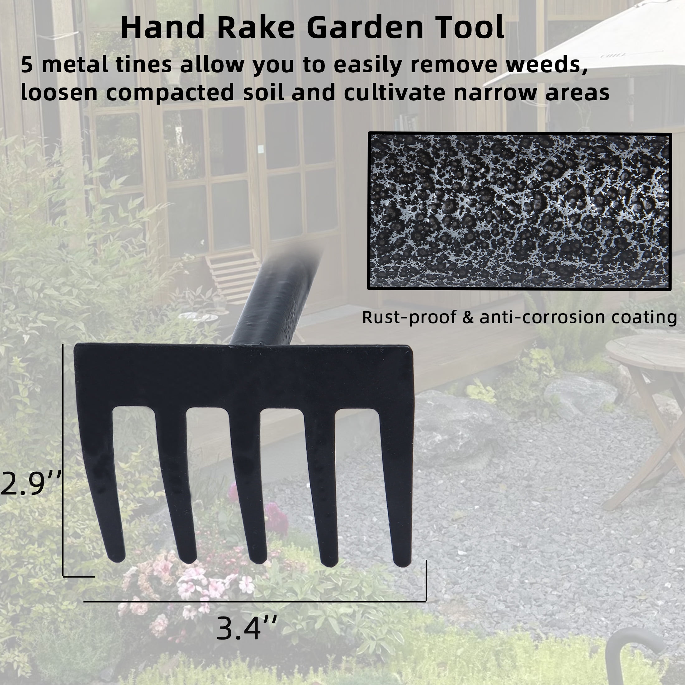 YARTTING Garden Hand Rake, Small Hand Cultivator with Adjustable Handle, Hand Weeder Tool for Weeding, Digging,Aerating, Loosening Soil